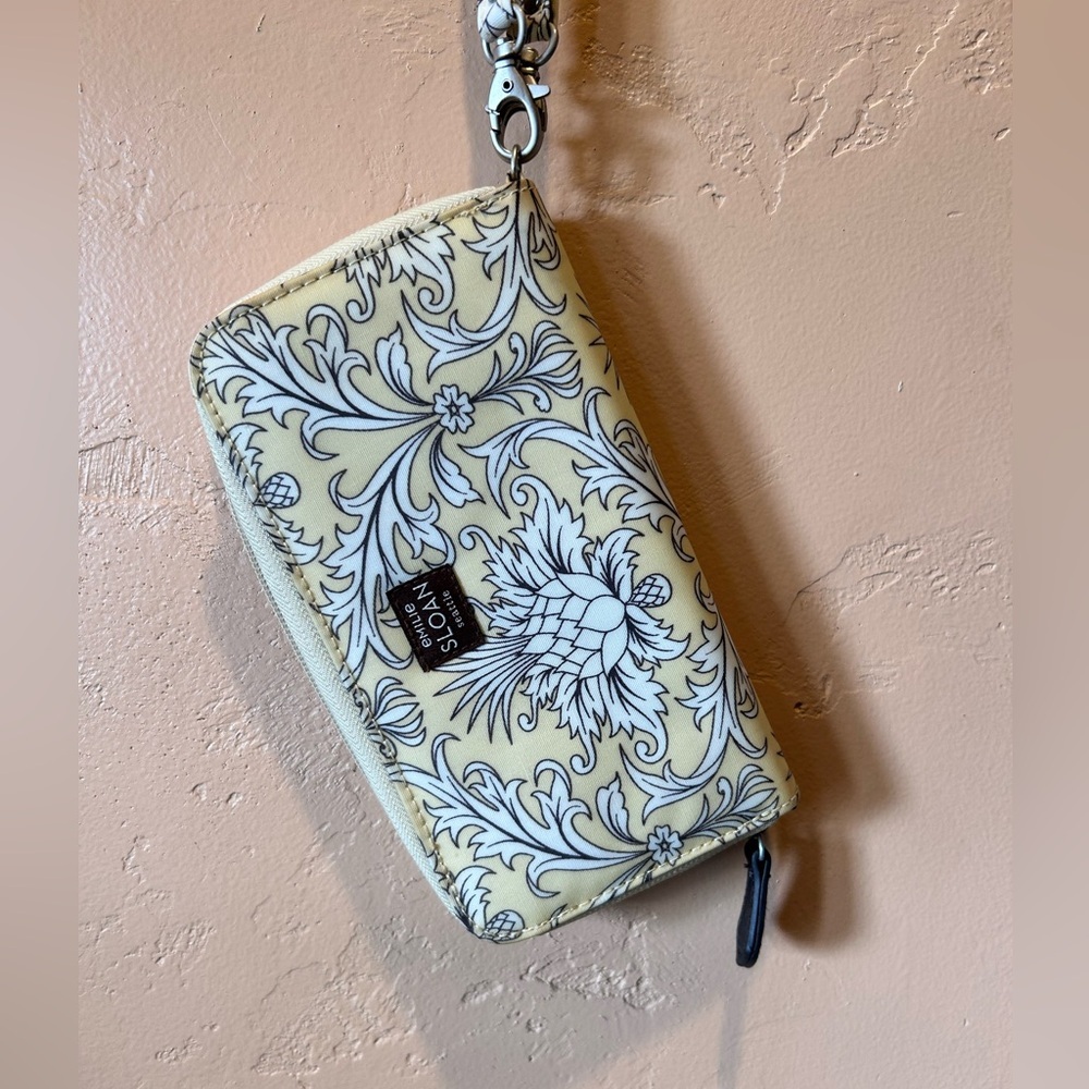 eMILIE SLOAN seattle pastel yellow wristlet. White Lotus Flower Pattern. NEW! - Picture 10 of 11